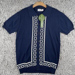 Oxknit Button Up Sweater Men’s Size Medium Short Sleeve Preppy Designer Blue